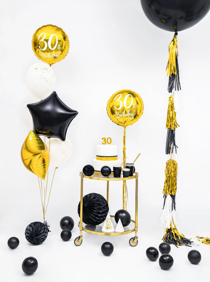 Black Star Foil Balloon 48cm - Black Mylar Star Balloon - Adult Birthday Decor - New Years Eve Balloons - Black & Gold Party - Jolie Fete UK