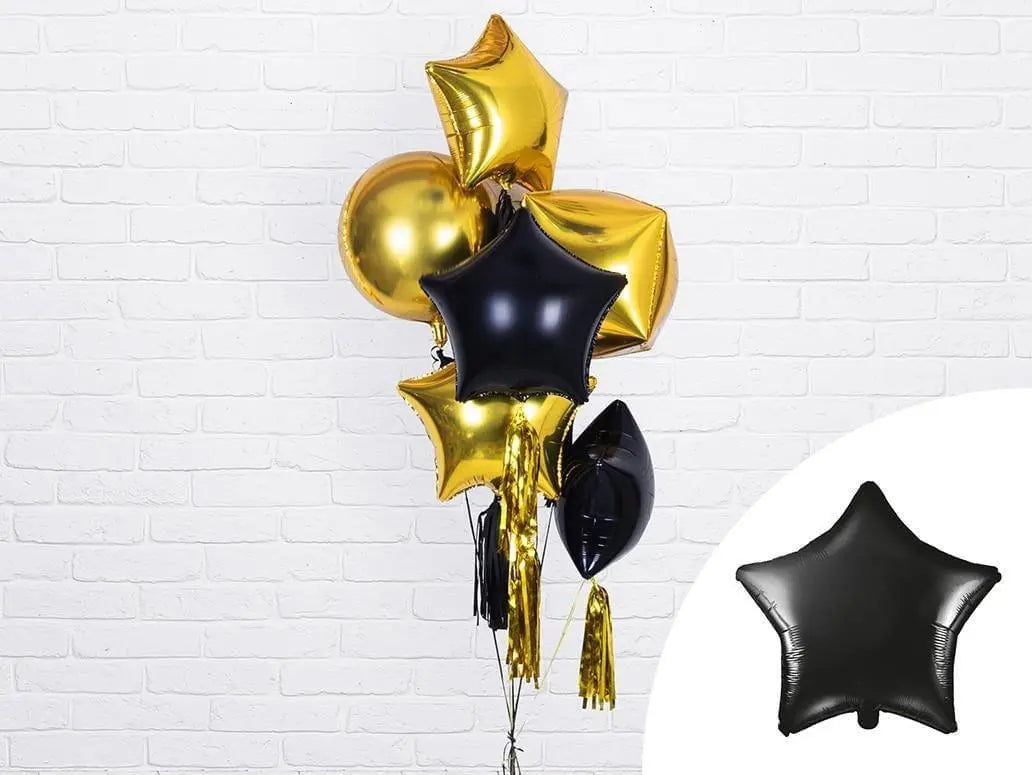 Black Star Foil Balloon 48cm - Black Mylar Star Balloon - Adult Birthday Decor - New Years Eve Balloons - Black & Gold Party - Jolie Fete UK