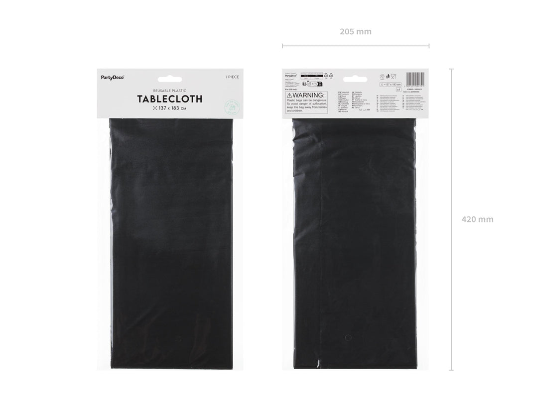 Black Tablecloth 137 x 183 cm - Large Rectangular Black Table Cover - Durable Synthetic Party Tablecloth - Pirate Birthday - Halloween Table - Jolie Fete UK
