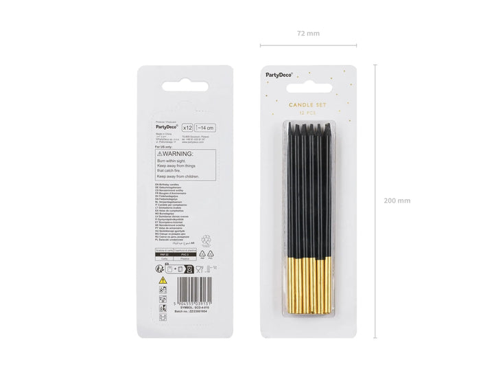 Black Candles - Plain Tall Black Cake Candles - Straight Candles - Black Party Decorations - Birthday Cake Candles - 14cm - Pack Of 12 - Jolie Fete UK