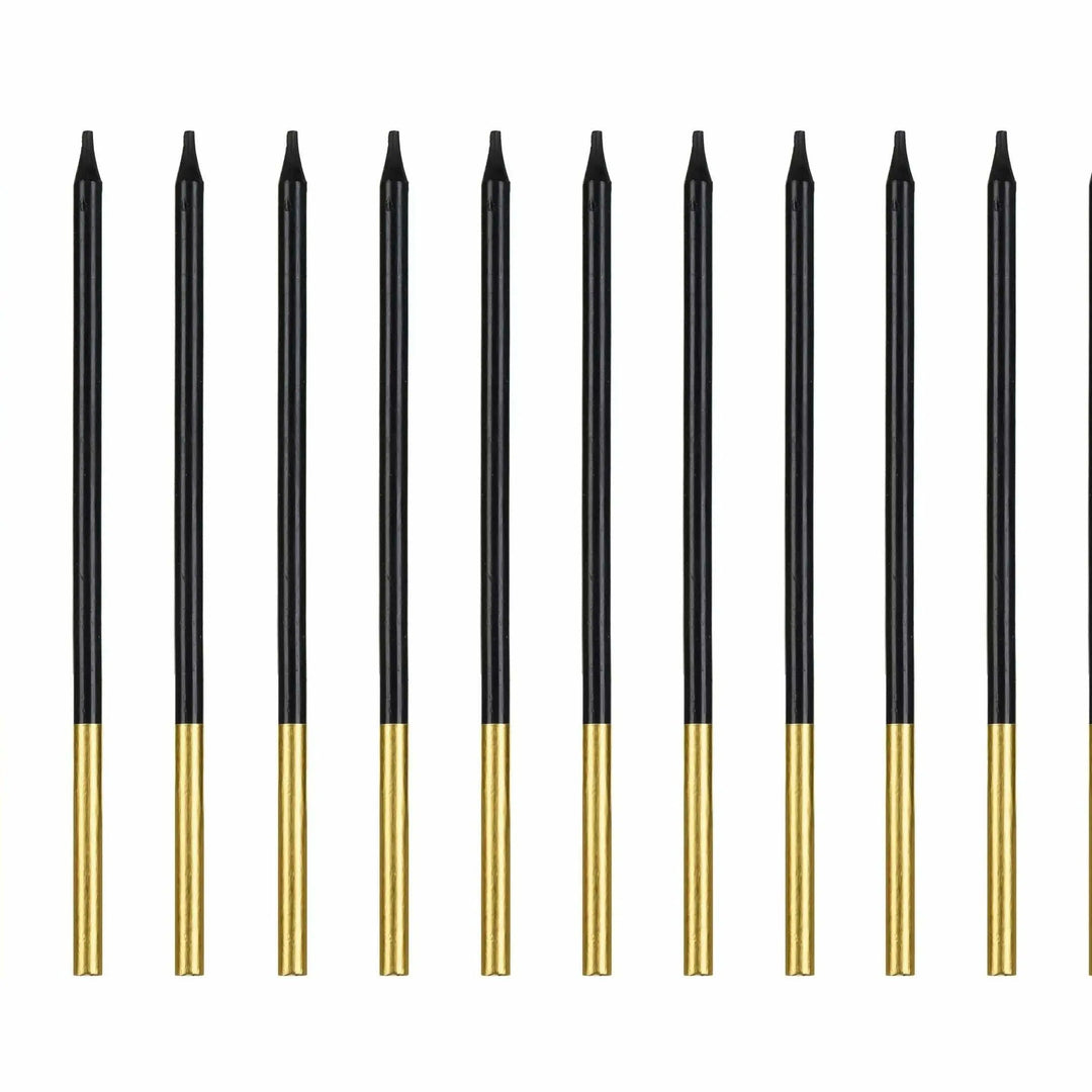 Black Candles - Plain Tall Black Cake Candles - Straight Candles - Black Party Decorations - Birthday Cake Candles - 14cm - Pack Of 12 - Jolie Fete UK