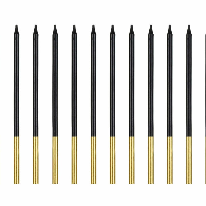 Black Candles - Plain Tall Black Cake Candles - Straight Candles - Black Party Decorations - Birthday Cake Candles - 14cm - Pack Of 12 - Jolie Fete UK