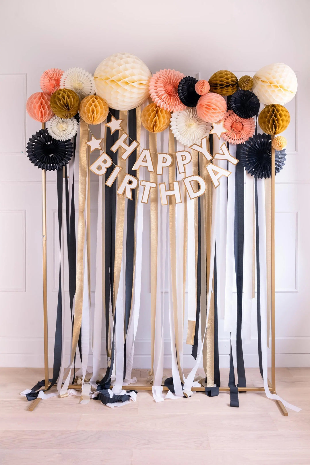 Black Tissue Paper Rosettes - Black Birthday Party Fan Decorations - Party Wall Decorations - Hanging Decorations - Pack Of 3 - Jolie Fete UK