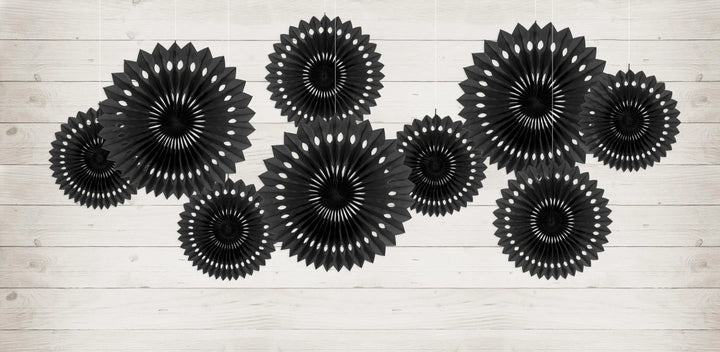 Black Tissue Paper Rosettes - Black Birthday Party Fan Decorations - Party Wall Decorations - Hanging Decorations - Pack Of 3 - Jolie Fete UK