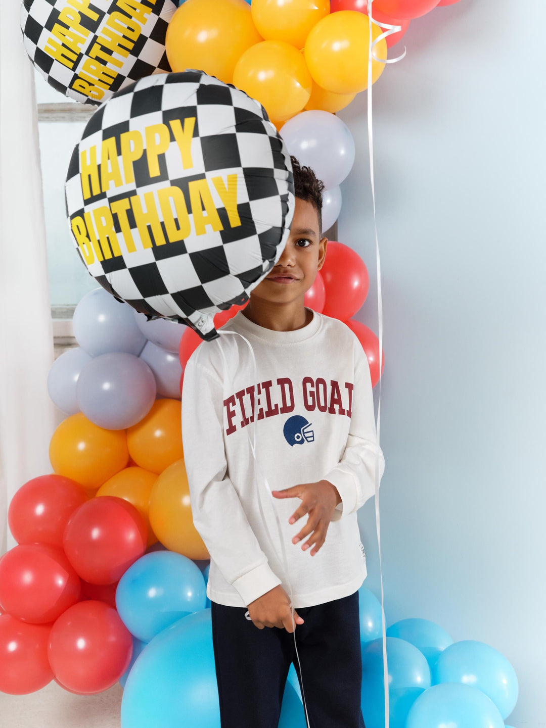 Happy Birthday Foil Balloon - Black & White Checkered Balloon - Racing Car Party Balloon - Formula 1 Party - Helium Or Air Inflation - 18" - Jolie Fete UK