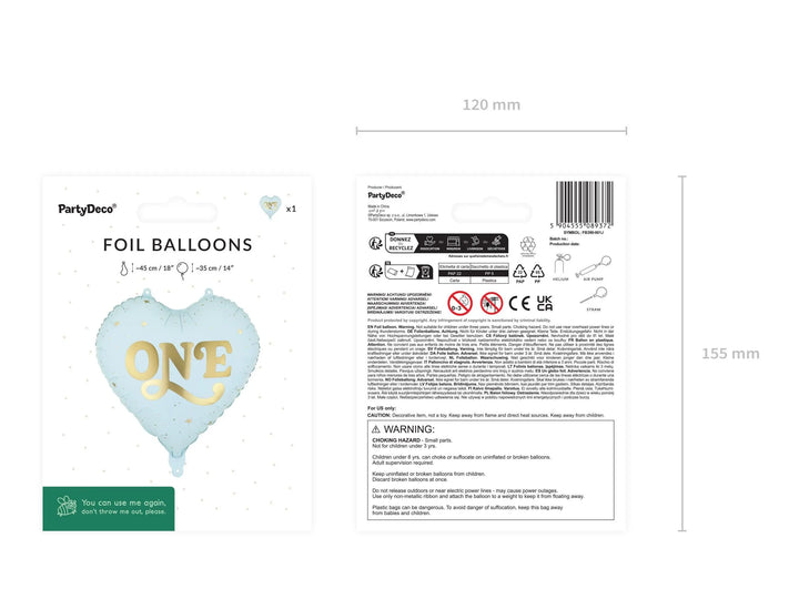 Blue Heart ONE Foil Balloon - Boys 1st Birthday Decoration - One Little Mouse Party Supplies - First Birthday Toddler Milestone Decor - Jolie Fete UK