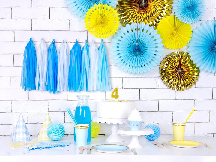 Blue Tissue Paper Rosettes - Blue Birthday Party Fan Decorations - Party Wall Decorations - Hanging Decorations - Pack Of 3 - Jolie Fete UK