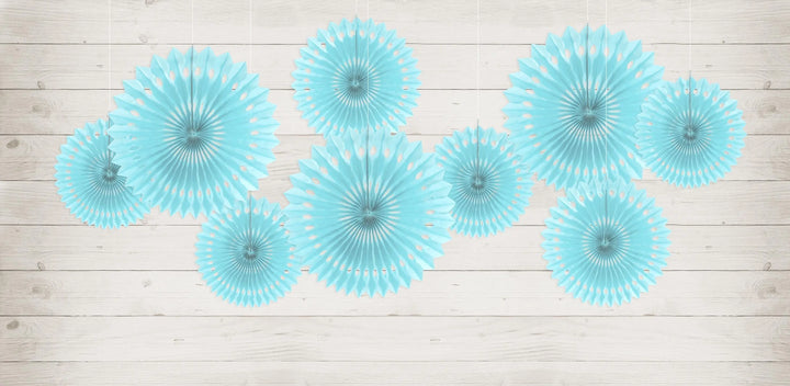 Blue Tissue Paper Rosettes - Blue Birthday Party Fan Decorations - Party Wall Decorations - Hanging Decorations - Pack Of 3 - Jolie Fete UK