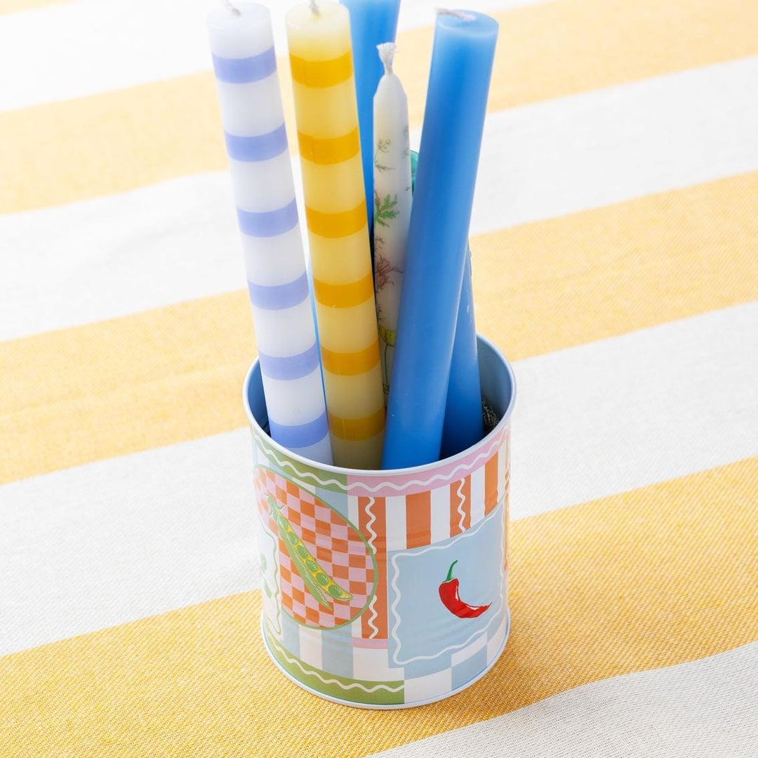 Blue & White Stripe Dinner Candle - Party Tableware - Nautical Coastal Table Setting - Striped Tall Candlestick - Jolie Fete UK