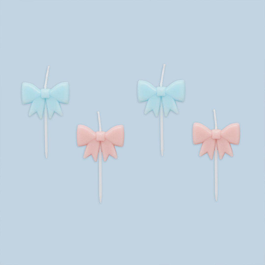 Bow Birthday Candles - Pink & Blue Vintage Bow Shape Cake Candles - Coquette Party Topper - Cute Pastel Wax Candles - Cake Toppers-Pack of 4 - Jolie Fete UK