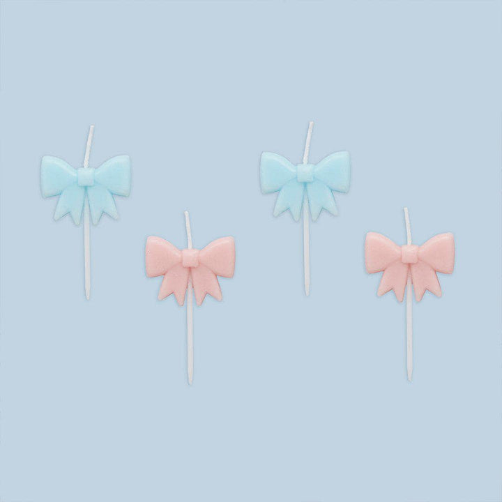 Bow Birthday Candles - Pink & Blue Vintage Bow Shape Cake Candles - Coquette Party Topper - Cute Pastel Wax Candles - Cake Toppers-Pack of 4 - Jolie Fete UK