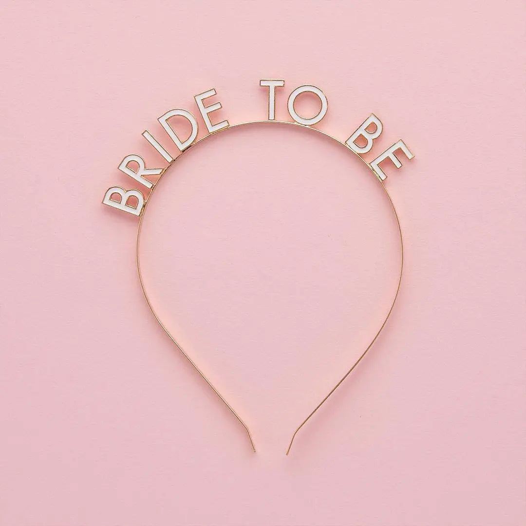 Bride To Be Headband - White & Gold Hen Party Accessory - Modern Bridal Bachelorette Crown - Minimalist Hair Accessory - Hootyballoo - Jolie Fete UK