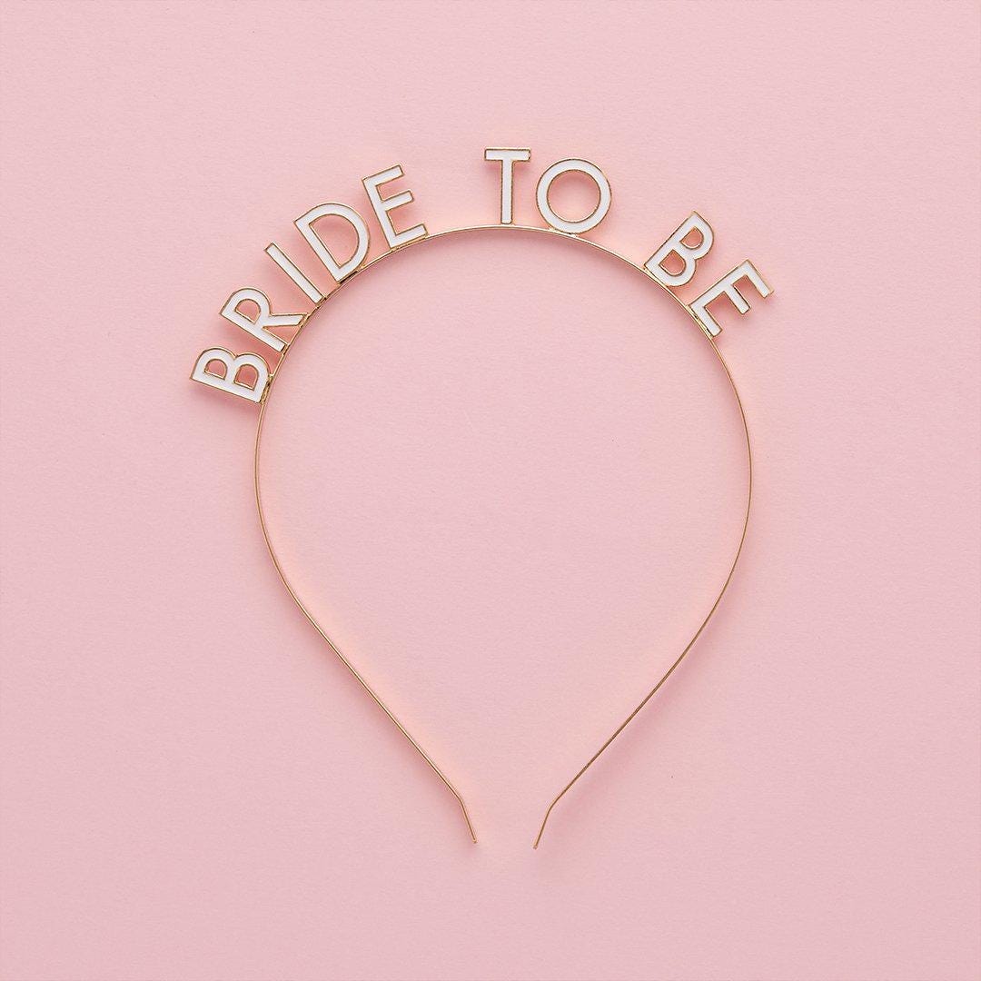 Bride To Be Headband - White & Gold Hen Party Accessory - Modern Bridal Bachelorette Crown - Minimalist Hair Accessory - Hootyballoo - Jolie Fete UK