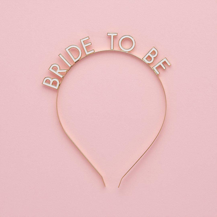 Bride To Be Headband - White & Gold Hen Party Accessory - Modern Bridal Bachelorette Crown - Minimalist Hair Accessory - Hootyballoo - Jolie Fete UK