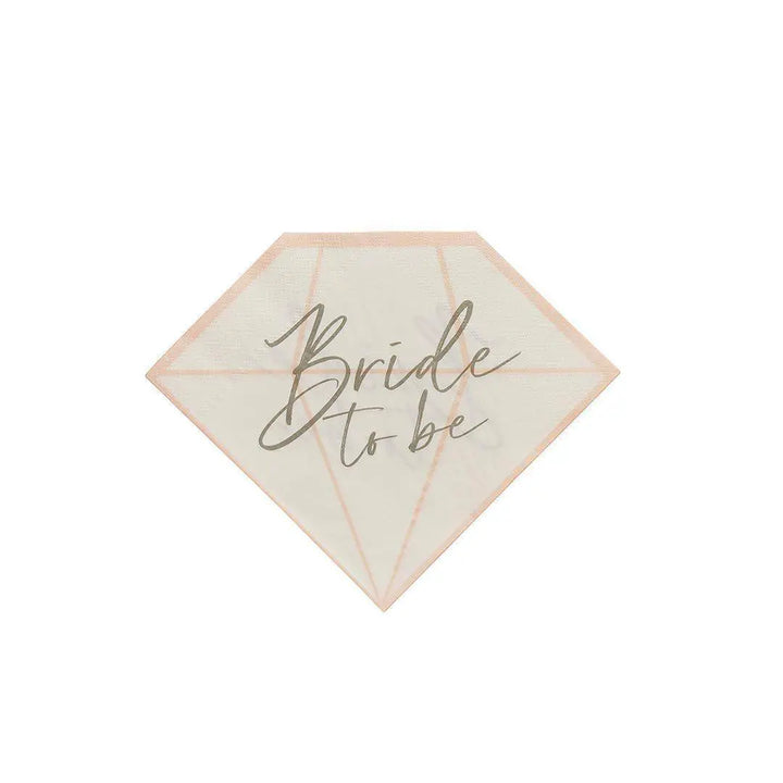Bride To Be Paper Napkins - Diamond Shaped Hen Party Napkins - White & Pink Tableware - Engagement Party Decor - Bride Tribe - Pack of 16 - Jolie Fete UK