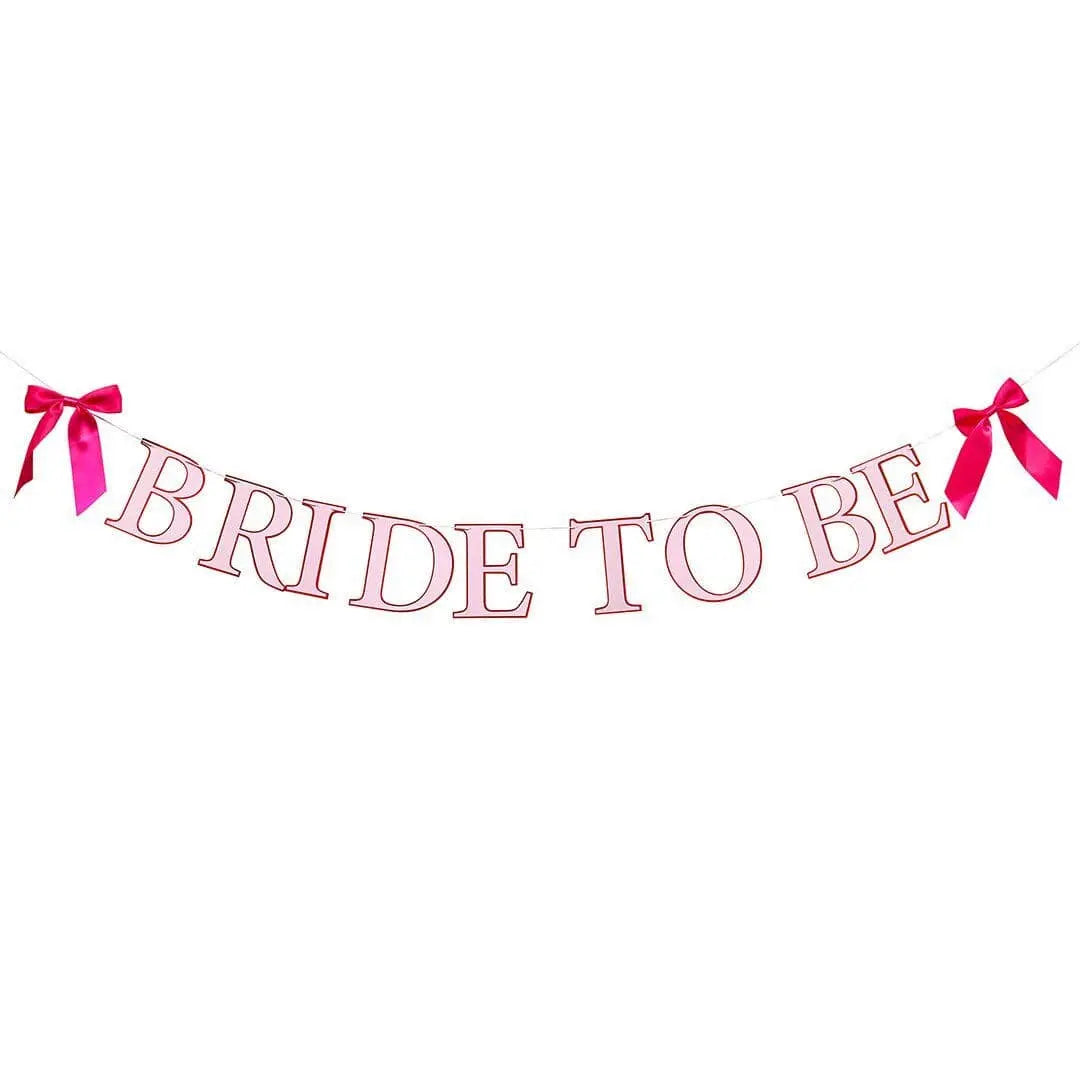 Pink Bride To Be Banner - She’s Tying The Knot Hen Party Bunting - Coquette Theme Decor With Pink Satin Bows - Hootyballoo - 2m - Jolie Fete UK