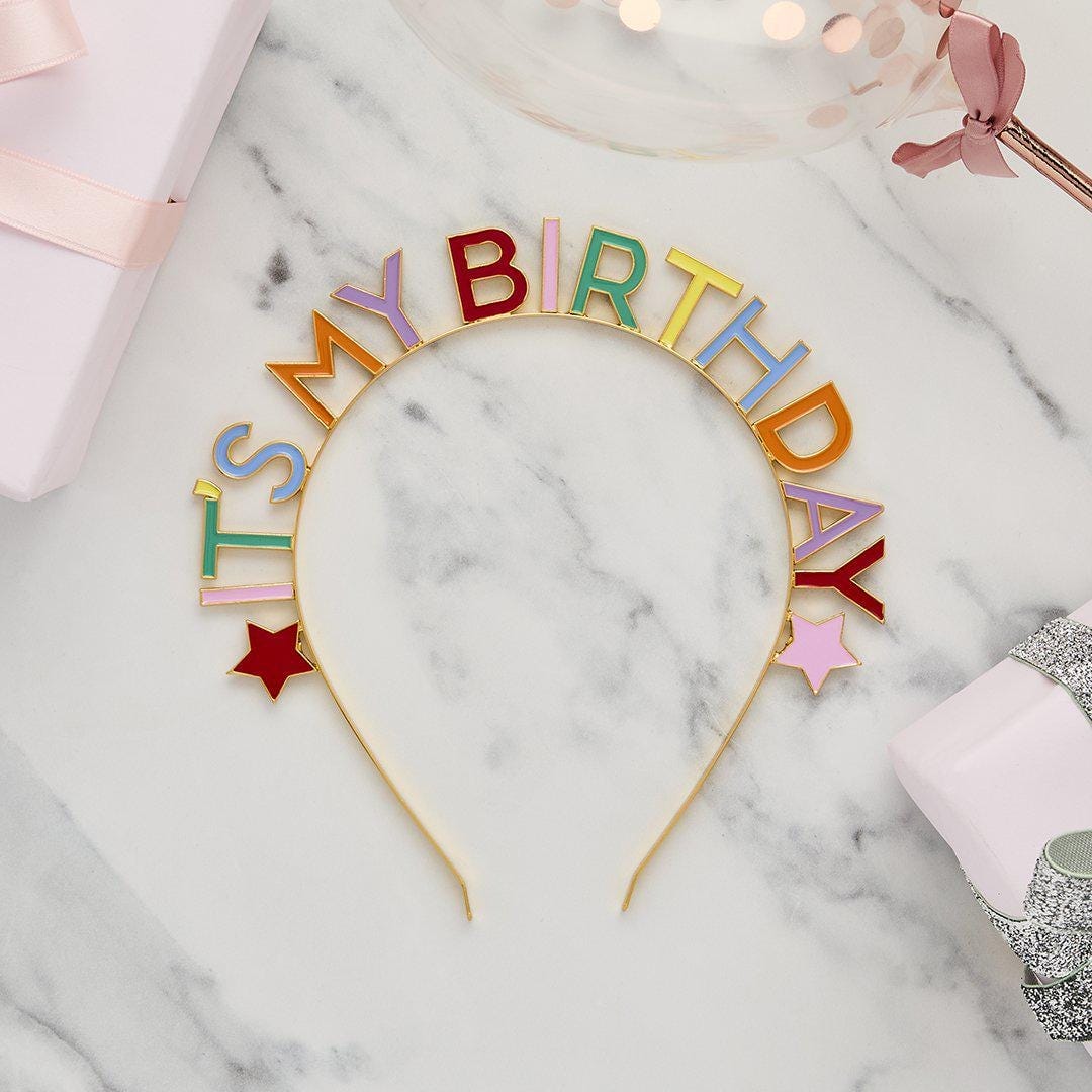 Bright Birthday Headband - It's My Birthday Headband - Metal Happy Birthday Accessory - Birthday Party Supplies - Birthday Badge Alternative - Jolie Fete UK