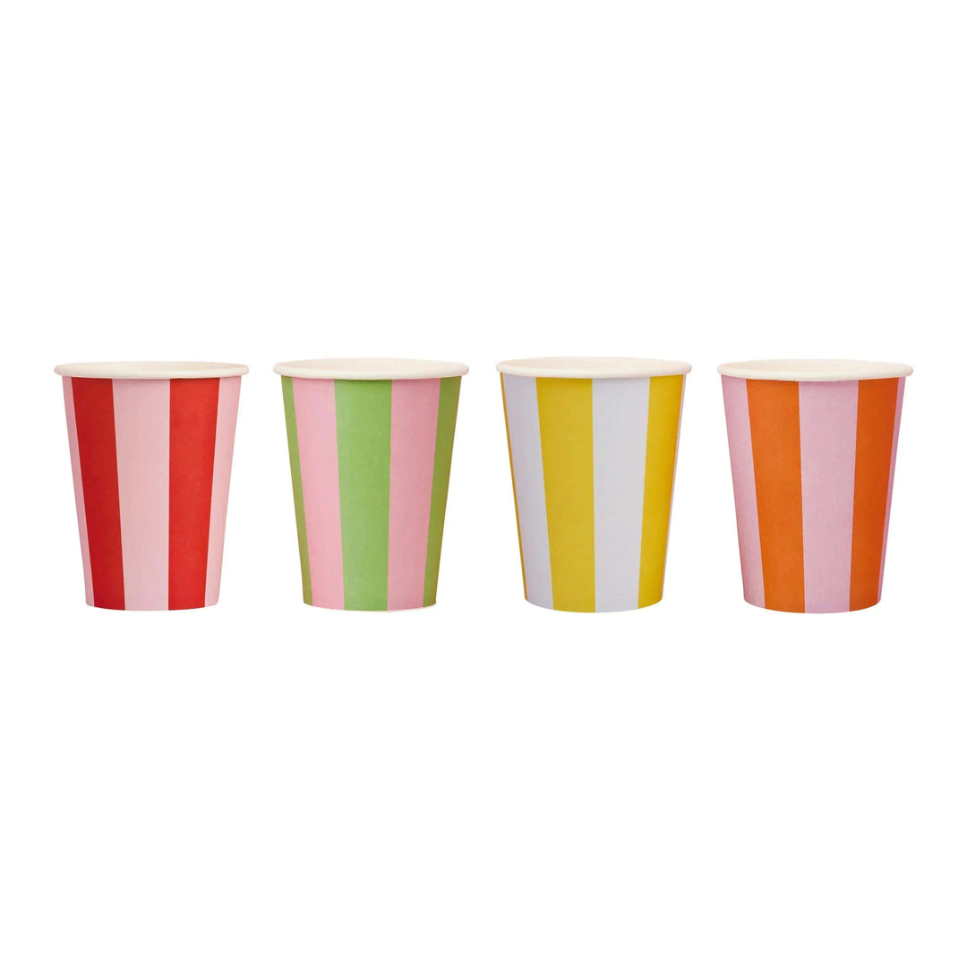 Bright Paper Cups - Striped Party Cups - Colourful Birthday - Birthday Party Decorations - Rainbow Party Decor - Pack Of 8 - Jolie Fete UK