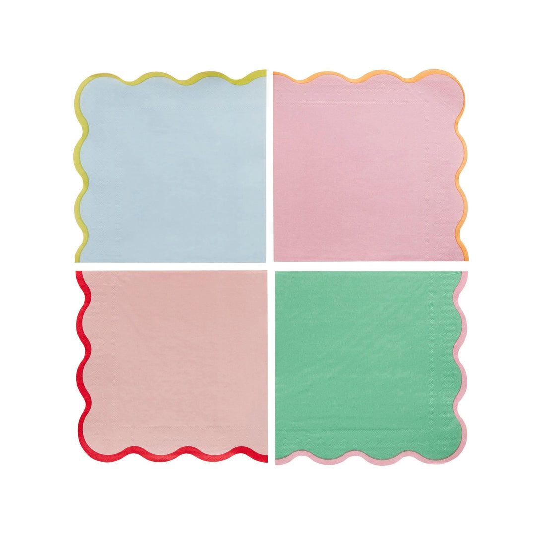 Bright Paper Napkins - Scalloped Edge Paper Party Napkins - Colourful Birthday - Birthday Party Decorations - Rainbow Party Decor-Pack Of 16 - Jolie Fete UK