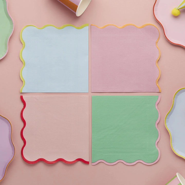 Bright Paper Napkins - Scalloped Edge Paper Party Napkins - Colourful Birthday - Birthday Party Decorations - Rainbow Party Decor-Pack Of 16 - Jolie Fete UK