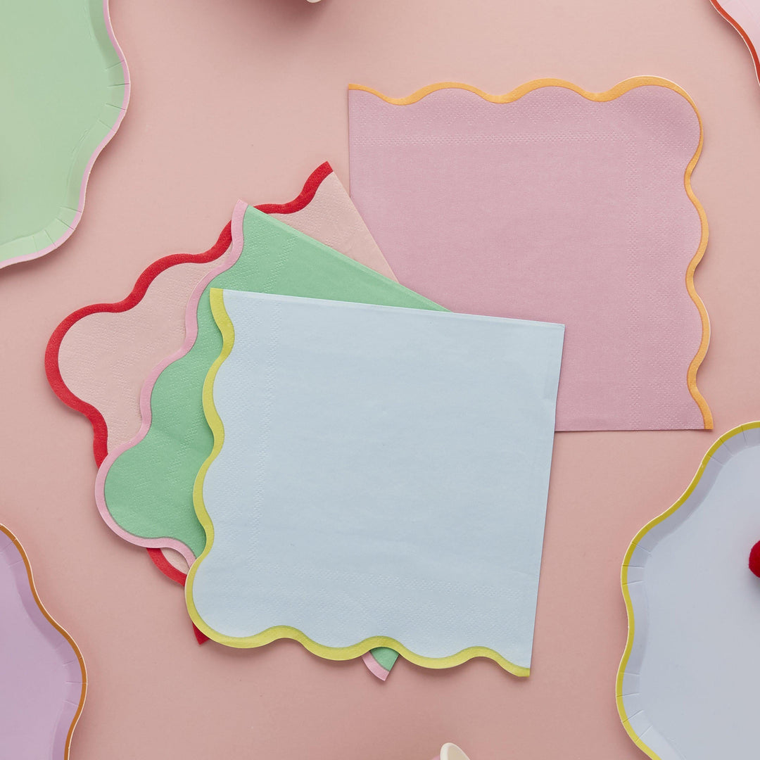 Bright Paper Napkins - Scalloped Edge Paper Party Napkins - Colourful Birthday - Birthday Party Decorations - Rainbow Party Decor-Pack Of 16 - Jolie Fete UK