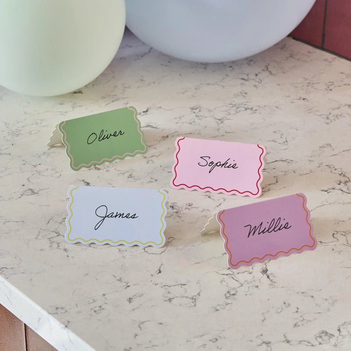 Bright Place Cards - Scalloped Edge Party Table Place Cards - Colourful Birthday - Birthday Party Decorations -Rainbow Party Decor-Pack Of 8 - Jolie Fete UK