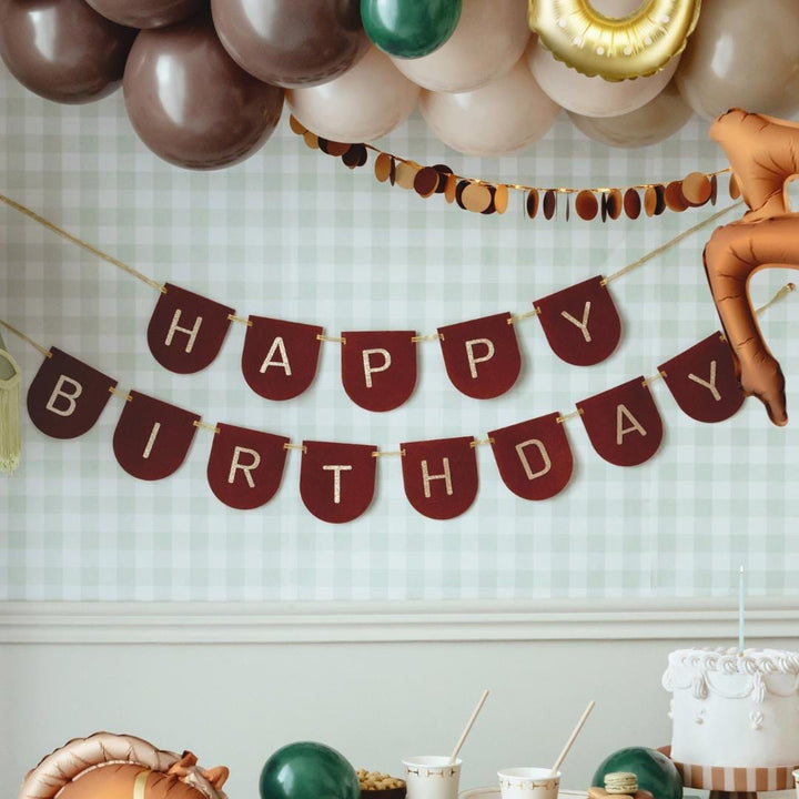 Happy Birthday Banner - Brown & Gold Felt Party Garland - Horse Party Bunting - Birthday Party Decorations - High Quality Reusable Decor -3m - Jolie Fete UK