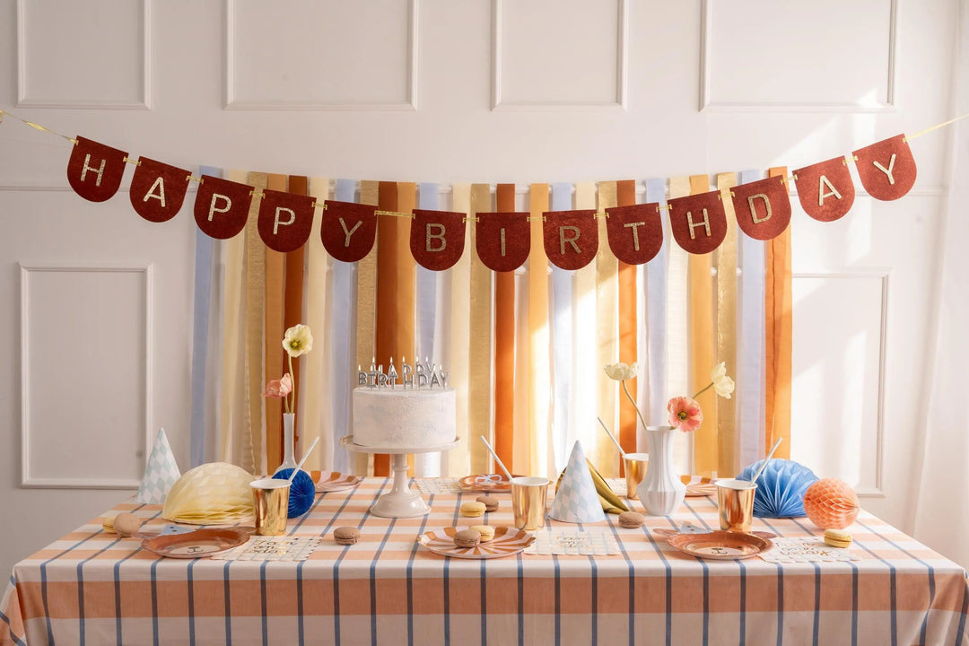 Happy Birthday Banner - Brown & Gold Felt Party Garland - Horse Party Bunting - Birthday Party Decorations - High Quality Reusable Decor -3m - Jolie Fete UK