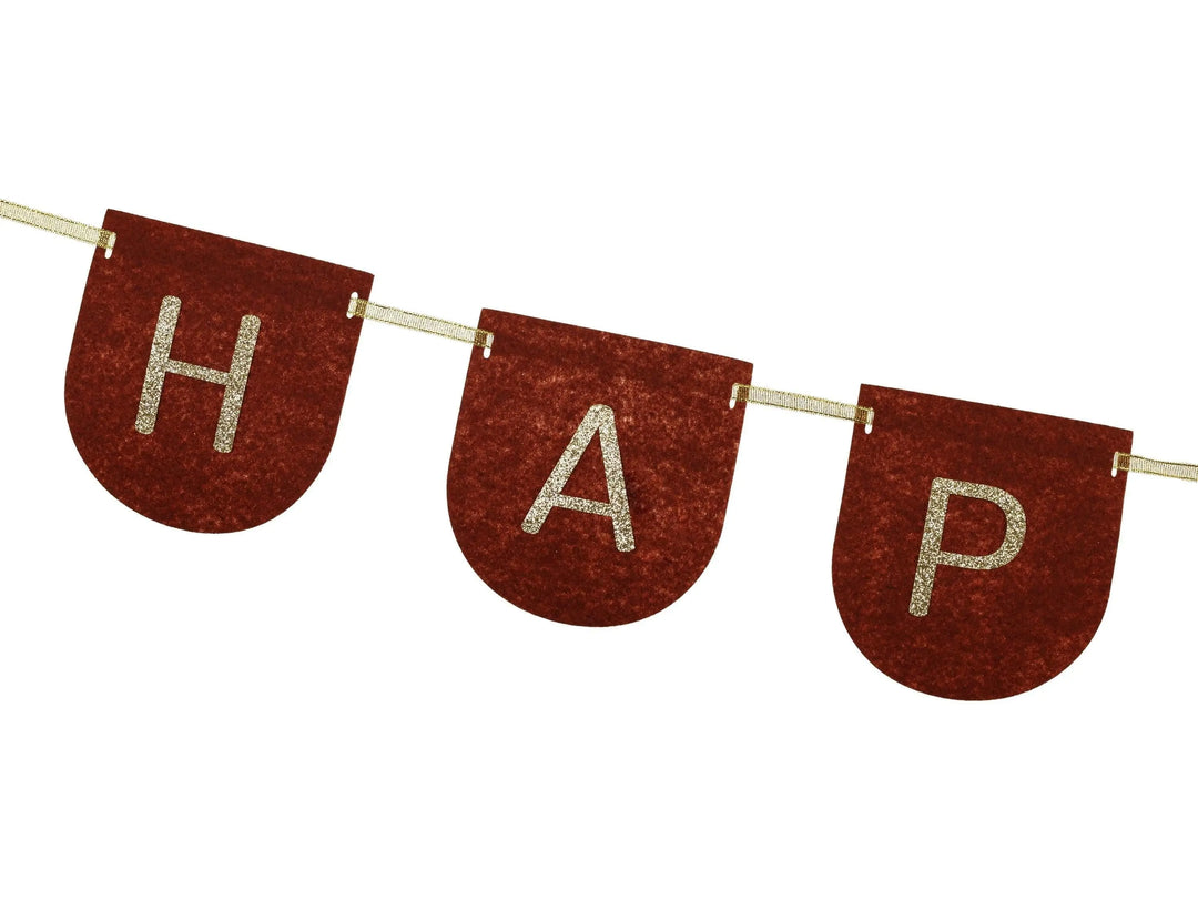 Happy Birthday Banner - Brown & Gold Felt Party Garland - Horse Party Bunting - Birthday Party Decorations - High Quality Reusable Decor -3m - Jolie Fete UK