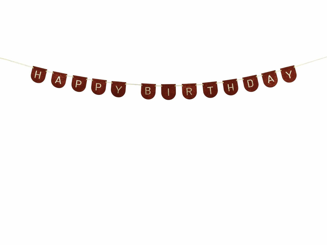Happy Birthday Banner - Brown & Gold Felt Party Garland - Horse Party Bunting - Birthday Party Decorations - High Quality Reusable Decor -3m - Jolie Fete UK
