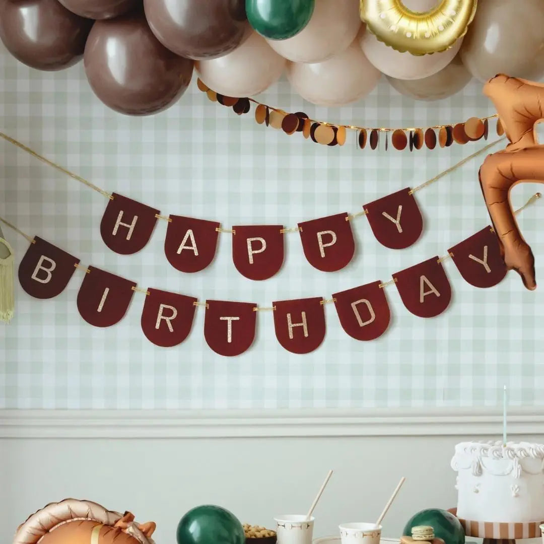 Happy Birthday Banner - Brown & Gold Felt Party Garland - Horse Party Bunting - Birthday Party Decorations - High Quality Reusable Decor -3m - Jolie Fete UK