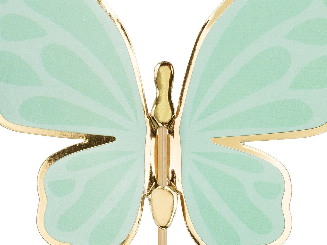 Butterfly Cake Toppers - Pastel Butterflies Cupcake Toppers With Gold Rim - Blue, Pink & Green -Unicorn Birthday Party Decorations-Pack Of 9 - Jolie Fete UK