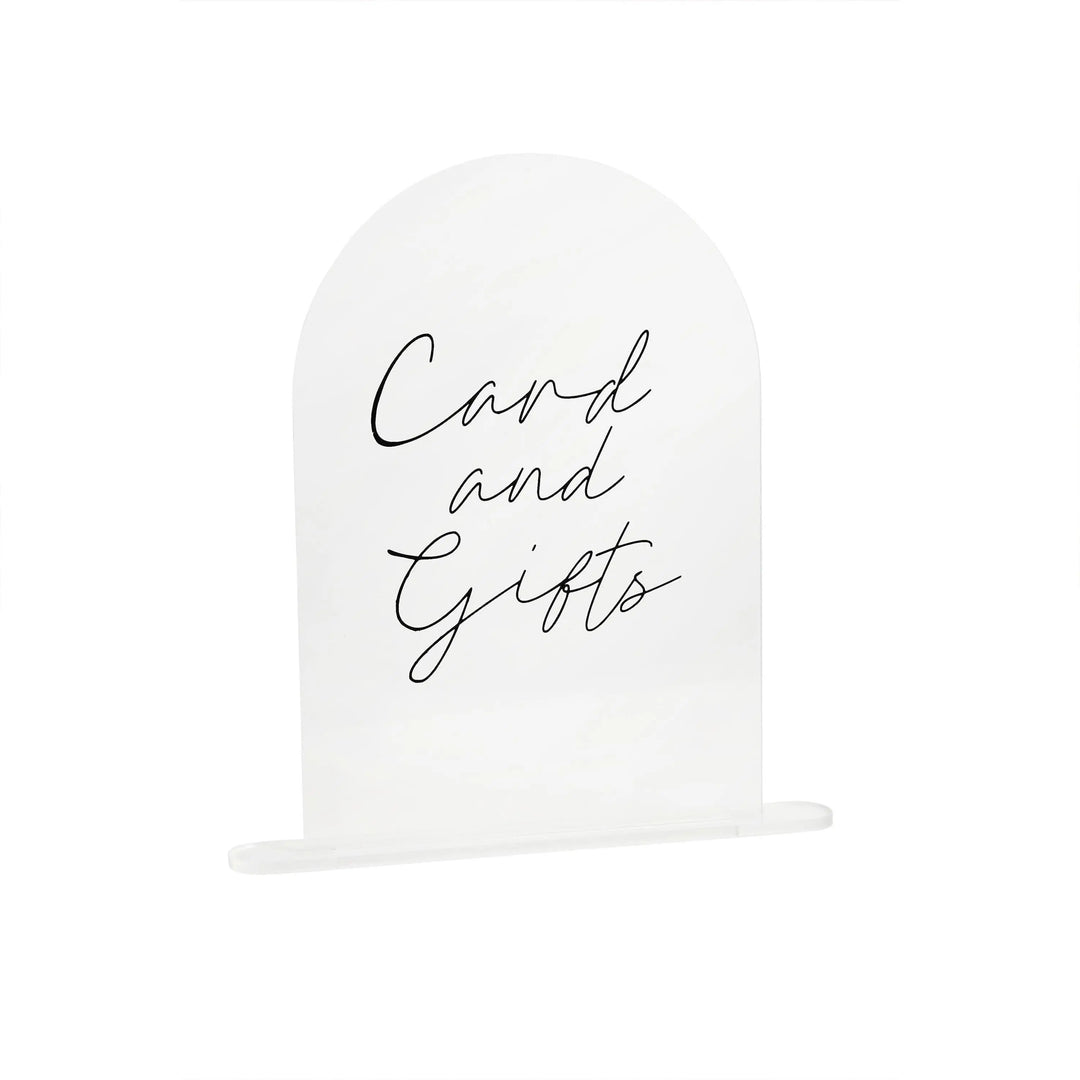 Clear Acrylic Cards and Gifts Sign - Wedding Table Decor With Black Script Lettering - Modern Minimalist Reception Signage - Standing Plaque - Jolie Fete UK