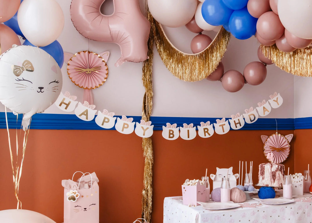 Cat Balloon - Cat Face Foil Balloon - Kitten Party Balloons - Meow Party - Cute Kitty Cat Helium Balloon - Pink & Gold Balloon - Jolie Fete UK