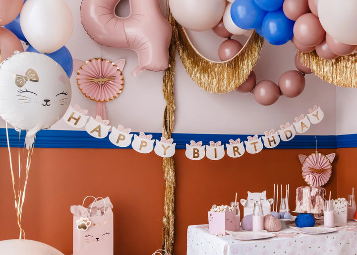 Cat Balloon - Cat Face Foil Balloon - Kitten Party Balloons - Meow Party - Cute Kitty Cat Helium Balloon - Pink & Gold Balloon - Jolie Fete UK