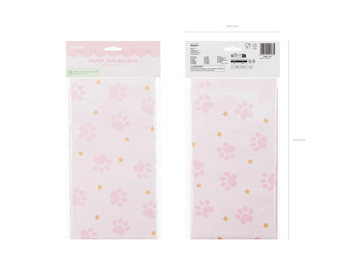 Cat Paw Print Paper Tablecloth - Pink and White Cat Paper Party Table Cover - Meow Party - Paw Print Birthday Party Tableware - Jolie Fete UK