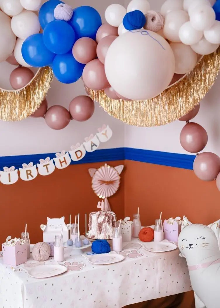 Cat Paw Print Paper Tablecloth - Pink and White Cat Paper Party Table Cover - Meow Party - Paw Print Birthday Party Tableware - Jolie Fete UK