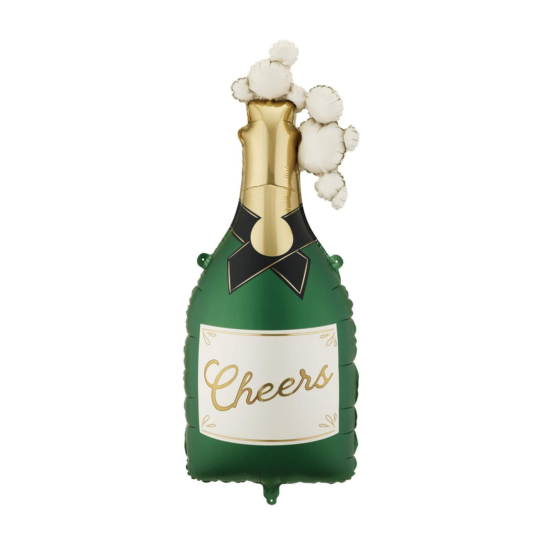 Champagne Bottle Foil Balloon - Cheers Celebration Decor - Large 93cm Green Balloon - Hen Party, Wedding, Graduation - Summer Party Supplies - Jolie Fete UK