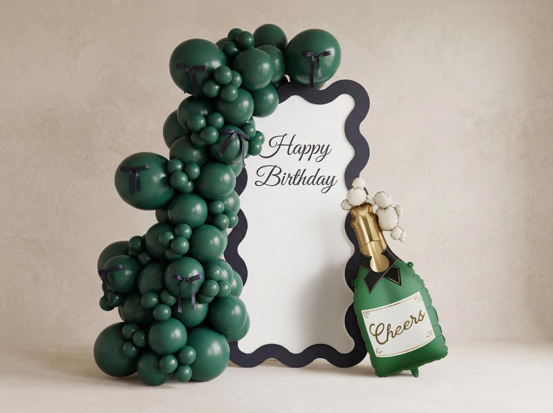 Champagne Bottle Foil Balloon - Cheers Celebration Decor - Large 93cm Green Balloon - Hen Party, Wedding, Graduation - Summer Party Supplies - Jolie Fete UK