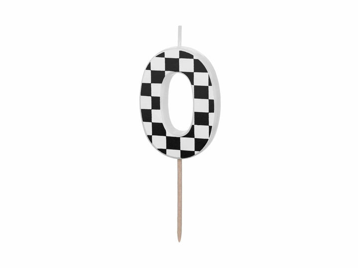 Cake Candle 0 - Checkered Flag Candle - Number 0 Birthday Cake Candle - Racing Car Party - Black & White Candle - Kids Party Decorations - Jolie Fete UK