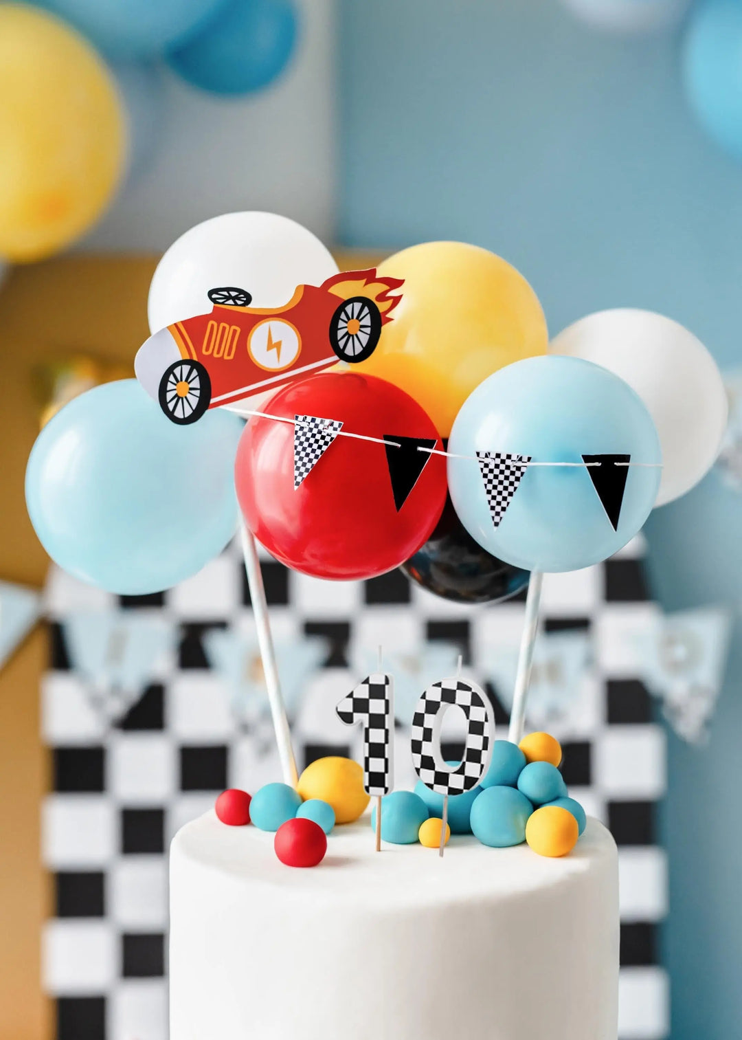 Cake Candle 0 - Checkered Flag Candle - Number 0 Birthday Cake Candle - Racing Car Party - Black & White Candle - Kids Party Decorations - Jolie Fete UK