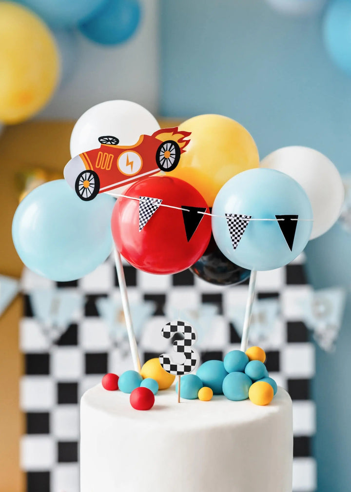 Cake Candle 3 - Checkered Flag Candle - Number 3 Birthday Cake Candle - Racing Car Party - Black & White Candle - Kids Party Decorations - Jolie Fete UK