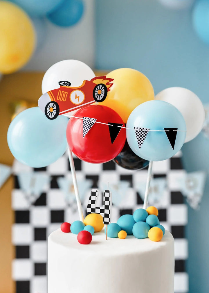 Cake Candle 4 - Checkered Flag Candle - Number 4 Birthday Cake Candle - Racing Car Party - Black & White Candle - Kids Party Decorations - Jolie Fete UK
