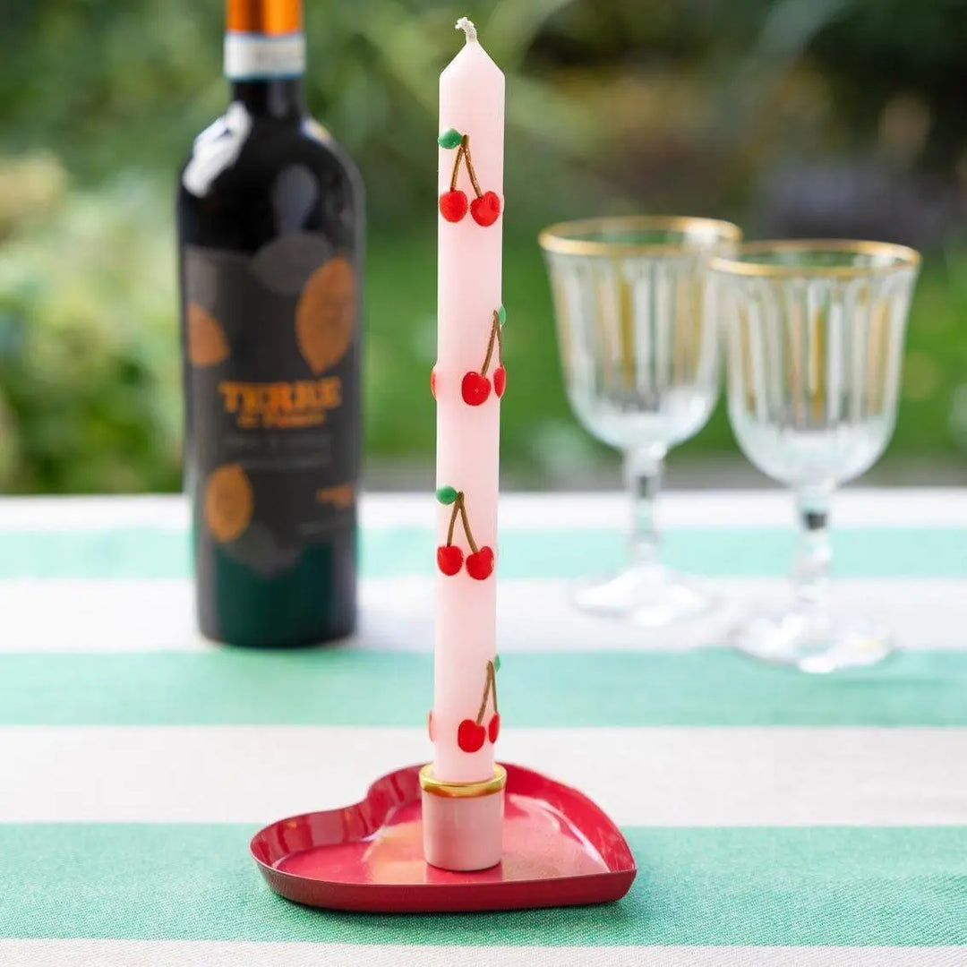 Cherry Dinner Candles - 3D Pink Fruit Taper Candles - Hand Painted Retro Kitsch Decor - Fun Kawaii Gift - Cute Party Tableware - Pack Of 2 - Jolie Fete UK