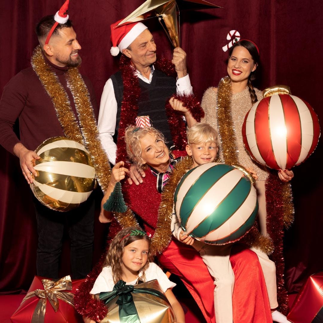 Christmas Bauble Foil Balloons - Large Christmas Decorations - Festive Party Balloons - Red, Green & Gold - Kids Xmas - Inflate With Air - Jolie Fete UK