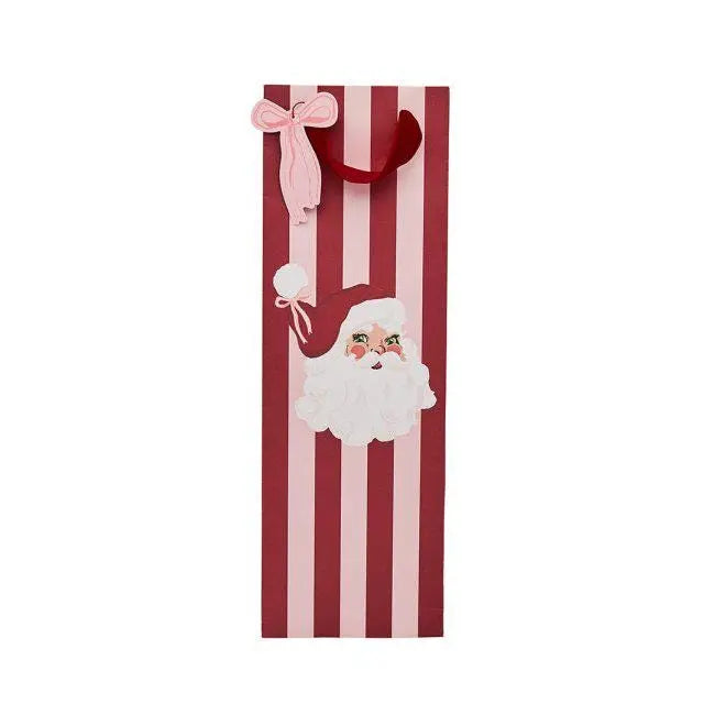 Santa & Stripe Christmas Bottle Gift Bag - Pink and Red Vintage Xmas Wine Bag - Festive Bubbly Bottle Bag - Christmas Gift Wrap - Jolie Fete UK