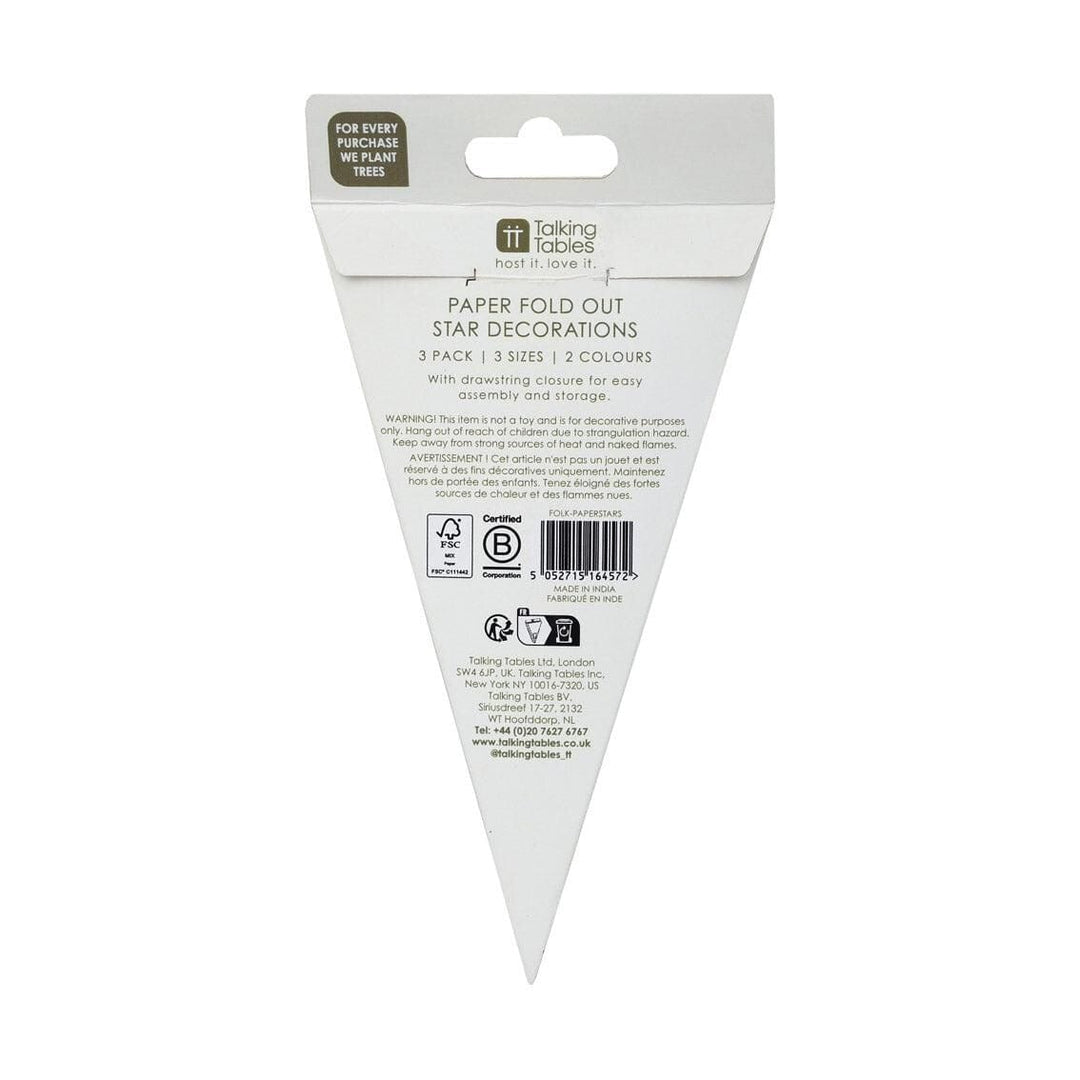 Christmas Paper Stars - Christmas Tree Decorations - Christmas Decorations - Red & Green Decorations - Holiday Decor - 2 Colours - Pack Of 3 - Jolie Fete UK