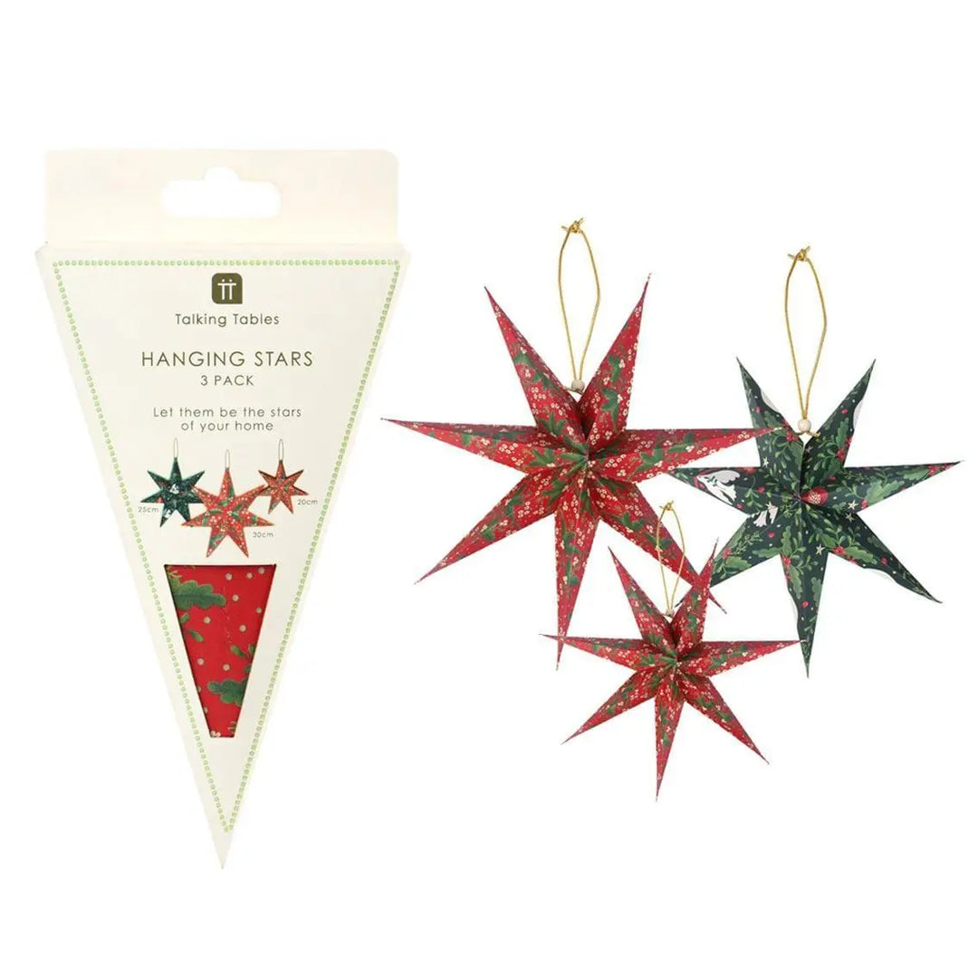 Christmas Paper Stars - Christmas Tree Decorations - Christmas Decorations - Red & Green Decorations - Holiday Decor - 2 Colours - Pack Of 3 - Jolie Fete UK