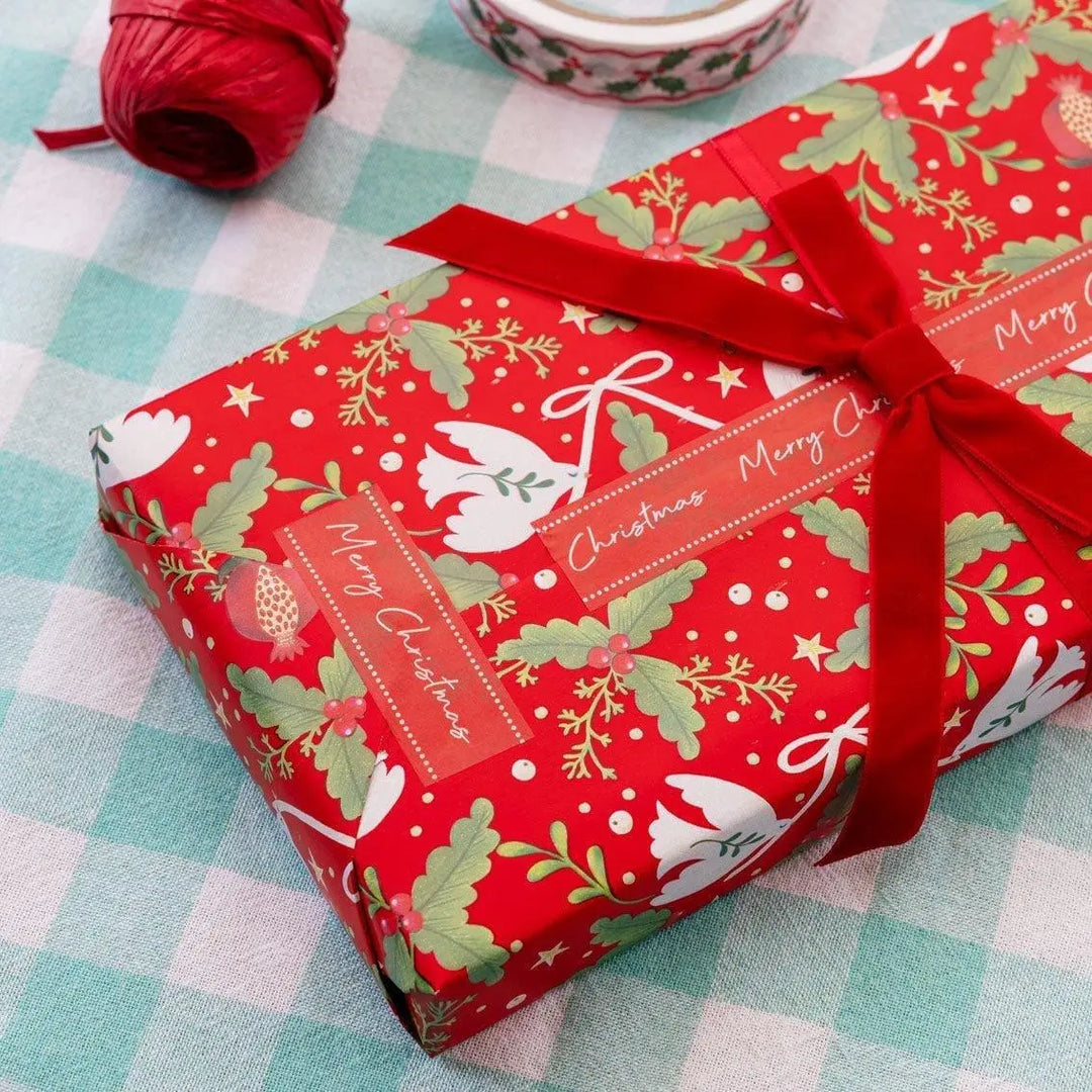 Christmas Tape - Red Paper Tape With White Merry Christmas - Christmas Crafts - Christmas Wrapping - Eco Tape -Sustainable Wrapping-20m Roll - Jolie Fete UK