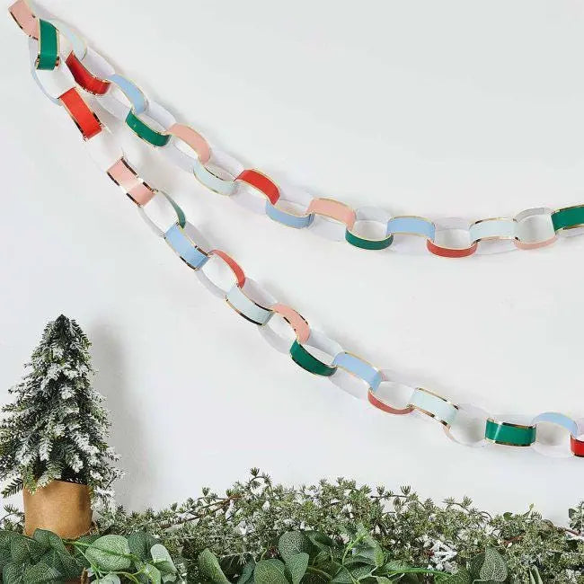 Christmas Pastel & Gold Paper Chains - Pack of 50 - Red, Green, Pink, Blue Paper Garland Bunting - Birthday Party - Kids Craft Activities - Jolie Fete UK